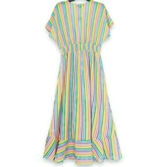 NWT America & Beyond Rainbow Hi-lo Hem Ruffle Trim Cover-up Dress - Picture 5 of 6